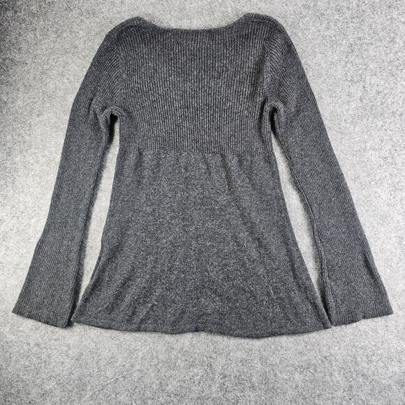 Ribbed Top Pullover V-Neck Sweater Angora Mix Slight Bell Sleeve Old Navy Medium - Picture 2 of 11
